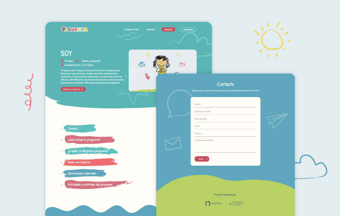Diseño web de Aurora, por Graycat Design Studio