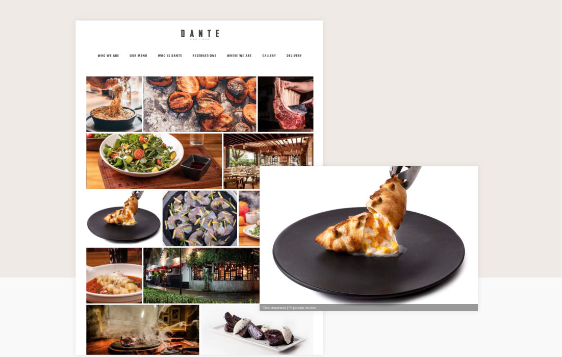 Diseño web de DANTE Brasa y Fuego, por Graycat Design Studio
