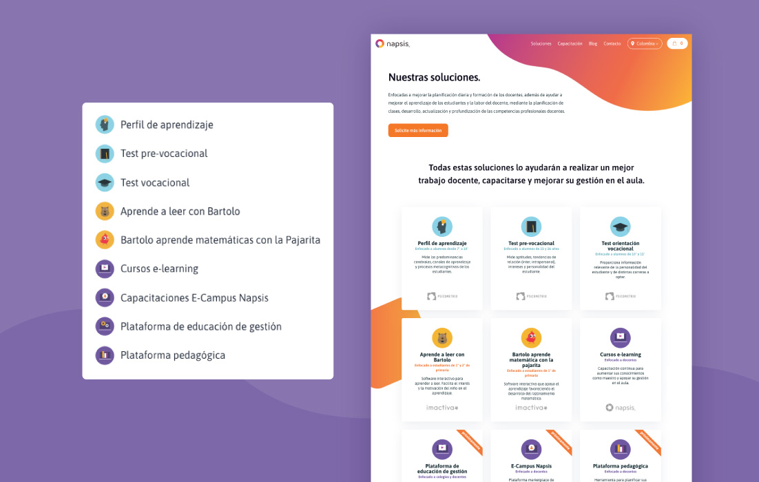 Diseño web de Napsis Colombia, por Graycat Design Studio